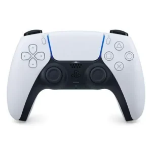 Controlador de videojuego Sony PlayStation 5 en color blanco y negro.