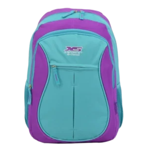 Mochila X-Sports doble color en tonos celeste y violeta con varios compartimentos y cierre con cierres delanteros